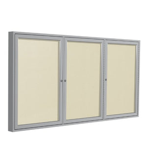 Ghent 36"x72"  3-Door Outdoor Enclosed Vinyl Bulletin Board, Shatter Resistant, with Lock, Satin Aluminum Frame - Ivory (PA33672VX-185), Made in the USA