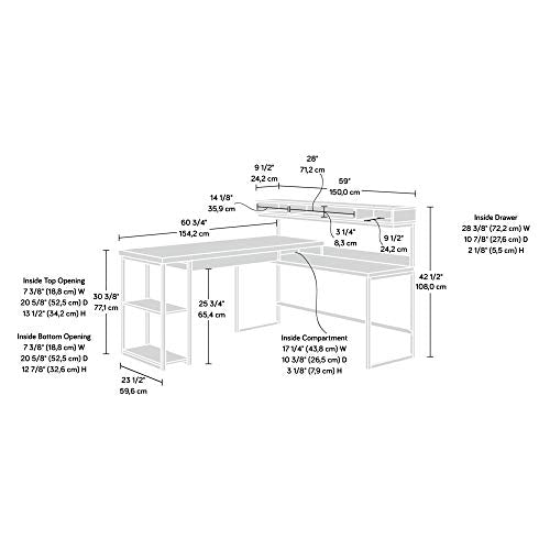 Sauder 414417 Transit L-Desk, L: 60.71" x W: 59.06" x H: 42.52", Salt Oak finish