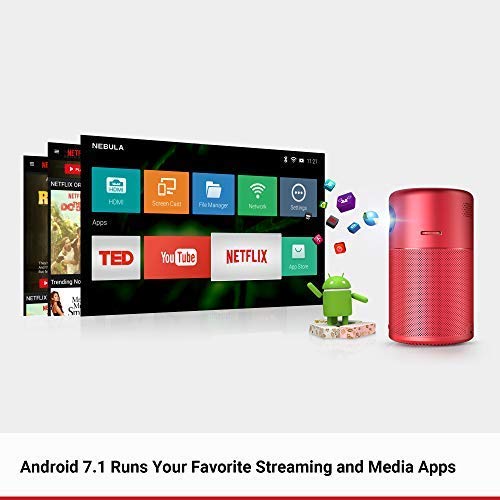 Anker Nebula Capsule Smart Wi-Fi Mini Projector, Red, 100 ANSI Lumen, 360° Speaker, 100 Inch Picture, Renewed