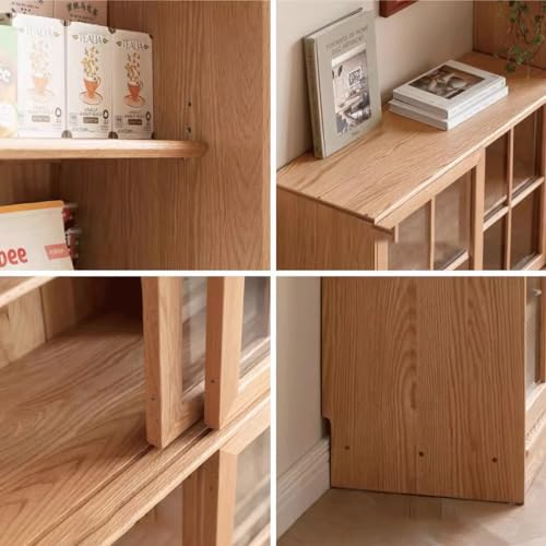 LCARS Solid Wood Floor-to-Ceiling Bookshelf with Sliding Door Cabinet