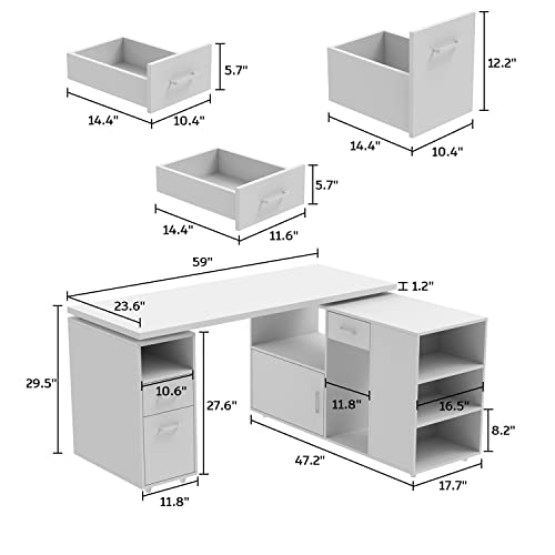 Homsee L-Shaped Corner Computer Desk with Storage, White