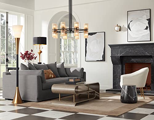 Possini Euro Design Piazza Mid Century Modern Torchiere Floor Lamp 72.5" - Black Antique Brass