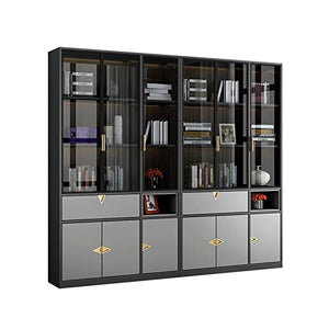 SUNESA Wooden Bookshelf with Glass Door - Modern Home Office Storage Cabinet