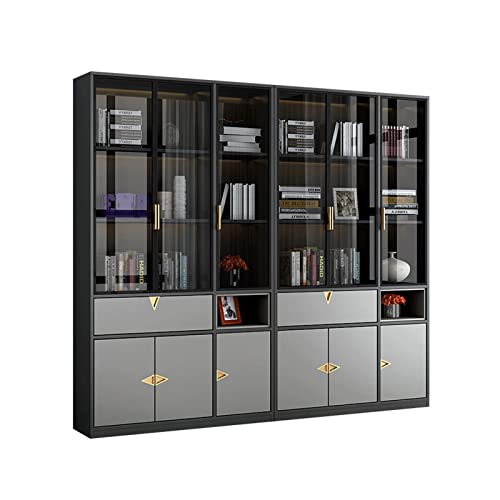 SERUMY Modern Glass Door Bookshelf for Bedroom and Office Storage (Size: B)