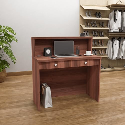 UGOS Mono Walnut Modern Reception Desk with Transaction Counter | Laminate Desktop | Multifunctional Standing Front Desk (40 inch)