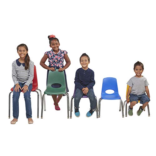 FDP 18" School Stack Chair, Stacking Student Seat with Chromed Steel Legs and Nylon Swivel Glides; for in-Home Learning, Classroom or Office - Blue (5-Pack), 10371-BL