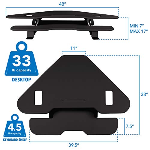 Mount-It! Corner Standing Desk Converter | Height Adjustable 48” Wide Desktop | Corner Stand Up Desk with Gas Spring Handle | Stand Up Computer Workstation with Ergonomic Keyboard Tray | Black