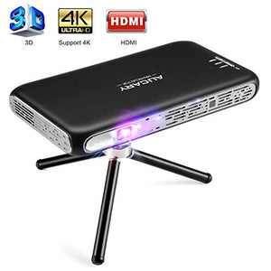 Mini Portable Projector, AUCARY 3D Pico Projector for Home Theater. 200 ANSI Lumen Support 4K Movie. Android OS Built-in Battery 360° Speaker Wi-Fi Bluetooth HDMI for Outdoor and Games.
