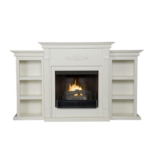 Southern Enterprises SEI Tennyson Gel Fuel Fireplace with Bookcases, Ivory