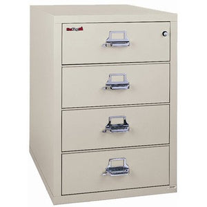 FireKing Fireproof 4-Drawer Card, Check, and Note Vertical File - Champagne Finish, Key Lock
