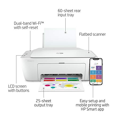 HP DeskJet Series Wireless All-in-One Color Inkjet Printer - Print, Scan, Copy -for Home Business Office - Icon LCD Display, Instant Ink Ready, Up to 1200 x 1200 dpi, Bluetooth 4.1, WiFi, USB