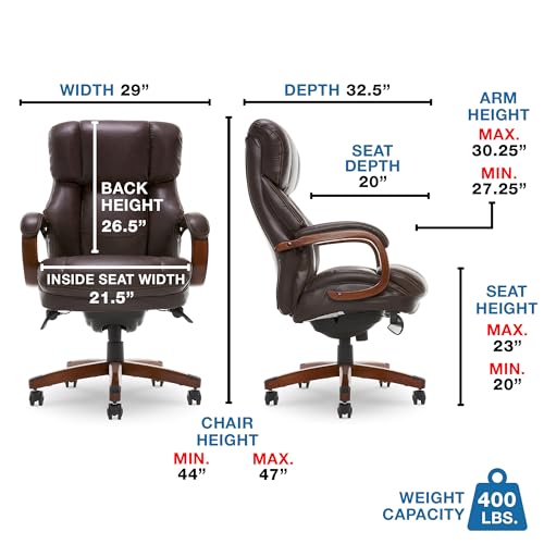 La-Z-Boy Fairmont Big and Tall Executive Office Chair with Memory Foam Cushions, High-Back, Bonded Leather - Biscuit Brown