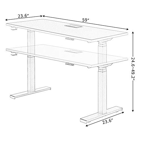 Knocbel Electric Lifting Computer Table Standing Desk, 24.6" to 49.2" Height Adjustable Home Office Workstation Writing Table, 250lbs Weight Capacity (White)