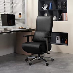 FIBO Executive Home Ergonomic Reclining Office Chair with Foot Rest & Headrest, High-Back PU Leather Task Chair (Black)