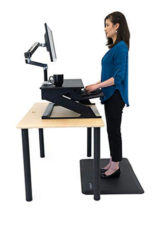 iMovR ZipLift+ Classic 35" Standing Desk Converter with Ergonomic Tilting Keyboard Tray in Black with EverMat Standing Mat