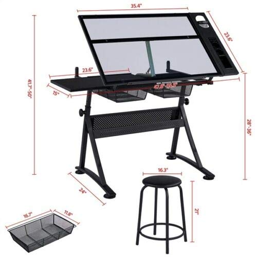 Drawing Table Adjustable Folding, Designer Architect, Drafting Table Art & Craft Drawing Comfortable Work Space Workstation Home, Office, Studio, or School