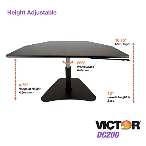 Victor DC200 Adjustable Standing Desk Converter, Transforms Any Sit Down Desk Into A Stand Up Desk, Does Not Lower to Sitting Position, Black