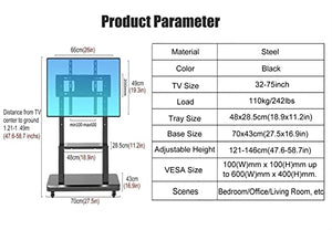 Generic Universal Rolling TV Cart Stand with Wheels & Storage, Fits 50-75 Inch TV, Black Freestanding Mobile TV Trolley