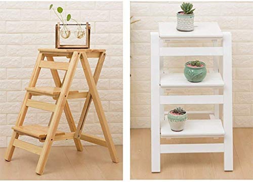 LUCEAE Wooden 3 Step Folding Ladder Stand - Portable Multi-Purpose Lightweight Non-Slip Step Stool