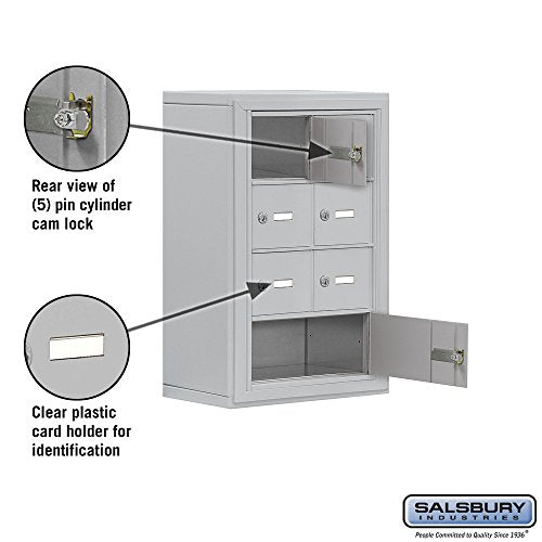 Salsbury Industries 19048-07ASK Cell Phone-4 Unit Surface Mounted-Master Keyed Locks with 8-Inch Diameter Compartments, Aluminum