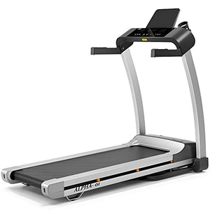 MKHS folding treadmill for Home with LED Display, Tablet & Cup Holder, Pulse Grips, Shock Absorber, 330 LB Max Weight, Easy Assembly with Space-saving Folding System for Home Gym Use - ALPHA-01, Black