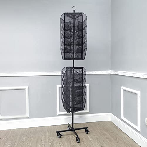 FixtureDisplays® Rotating 30-Pocket Mesh File Holder Magazine Rack Stand - Black 10156-NPF