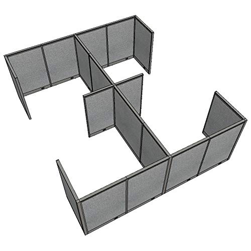 G GOF Double 4 Person Workstation Cubicle (11'D x 12'W-W) / Office Partition, Room Divider - Walnut, 48" H