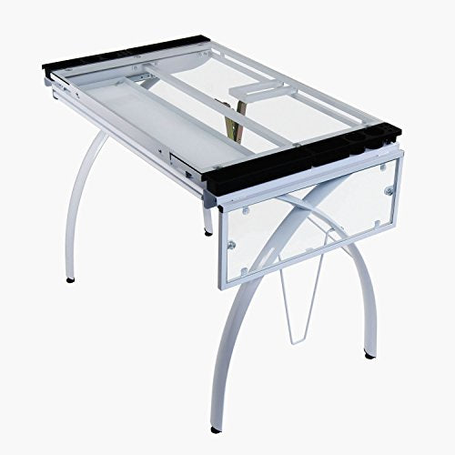 Offex Home Futura Craft Station with Folding Shelf White/Clear Glass