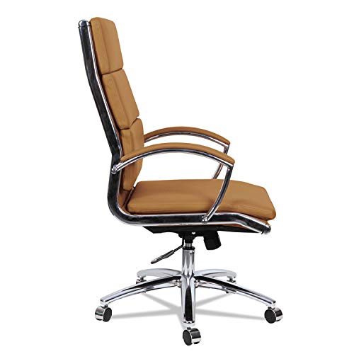 Alera ALENR4159 Neratoli High-Back Slim Profile Chair, Camel Soft Leather, Chrome Frame
