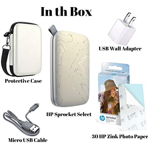 HP Sprocket Select Pocket Printer Instant Wireless Photo Printer for Android and iOS, Includes 2.3 x3.4” Zink Photo Paper Sticker (30 Sheets), Protective case and USB Charging Cable with Wall Adapter