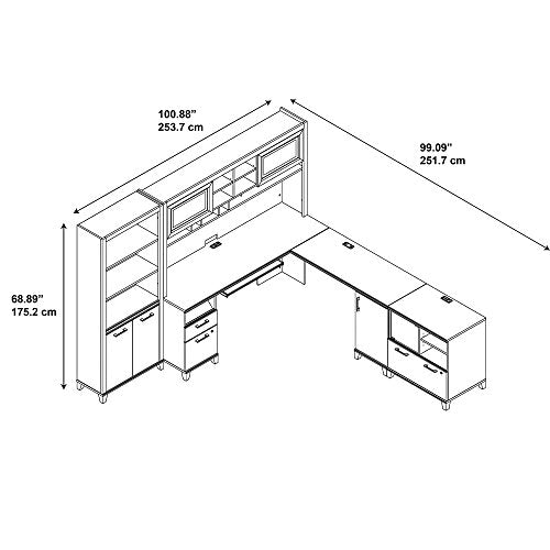 Achieve L Shaped Desk with Hutch, Bookcase and Printer Stand File Cabinet