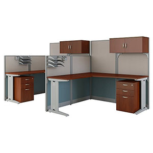 Office in an Hour 2 Person L Shaped Cubicle Workstations in Hansen Cherry