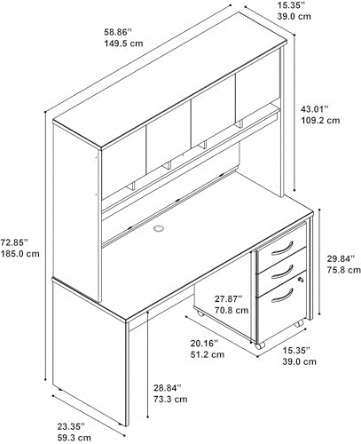 Bush Business Furniture Series C Office Desk with Hutch and Mobile File Cabinet, 60W x 24D, Mocha Cherry