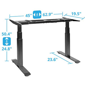 Seville Classics AIRLIFT S3 Electric Standing Desk Frame (Max. Height 50.4") /w 4 Memory Buttons LED Height Display - Base Only, Extends 45" to 62.9" W, 3-Section Base, Dual Motors, Black
