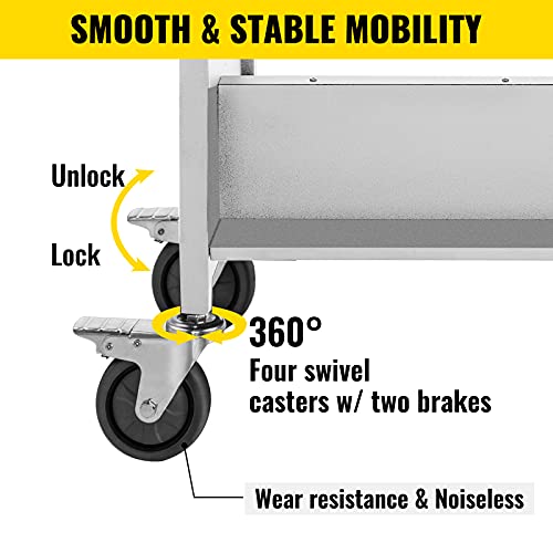 VEVOR Library Book Cart, 200lbs Capacity, Double Sided with Lockable Wheels, White
