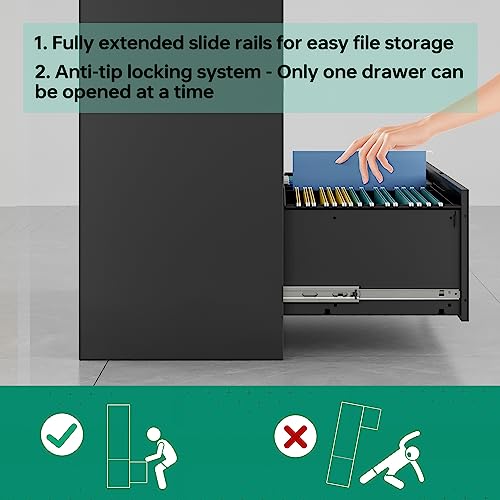 Letaya 5 Drawer File Cabinet with Lock - Metal Lateral Filing Cabinet for Home Office - Black