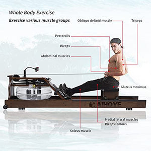 Water Rowing Machine with 4.5”LCD Monitor,Ash Wood Water Rowing Machine for Gym or Home, Professional Aerobic Exercise,Training Equipment That Can Track Time Distance and Calories (Ash)