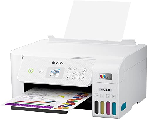 Epson EcoTank ET-28 00 Wireless All-in-One Color Inkjet Cartridge-Free Supertank Printer - Print Copy Scan - Wireless & USB Connectivity - Mobile Printing - 1.44" Color LCD - Print Up to 10 Page/Min