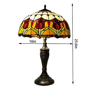 MaGiLL Tiffany Style Desk Lamp, Stained Glass Lampshade, Tulip Resin Base, Vintage Office Light - 16 Inch