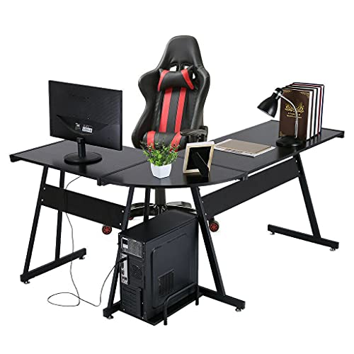 ADHW L-Shaped Corner Computer Home Desk PC Laptop Study Office Table Workstation