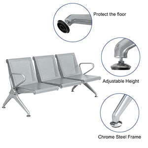 Kinsuite Office Guest Chairs 2Pcs 3-Seat Reception Chairs, 6-Seat Waiting Room Chair with Breathable Mesh & Ergonomic Backrest - Silver