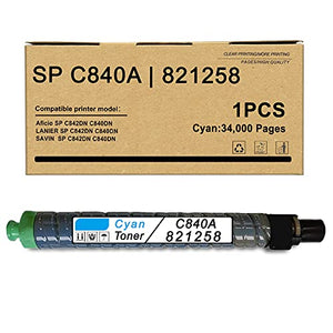 1 Pack Cyan 821258 Compatible SP C840A Toner Cartridge Replacement for Ricoh Aficio SP C842DN C840DN Lanier SP C842DN C840DN Savin SP C842DN C840DN Printer Toner Cartridge.