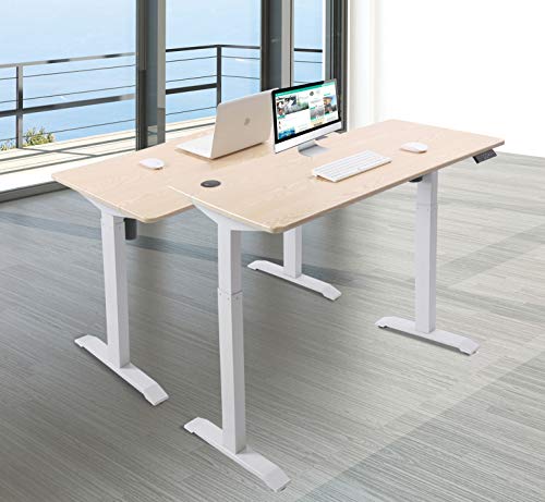 UNICOO - Electric Height Adjustable Standing Desk, Standing Workstation Home Office Sit Stand Up Desk with 4 Pre-Set Memory Display Controller (Light Oak Top/White Legs-Electric-KT1001)