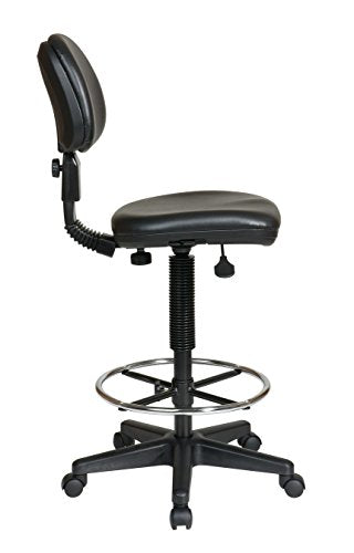 Office Star Drafting Chair with Adjustable Footring & Sculptured Vinyl Seat, Black