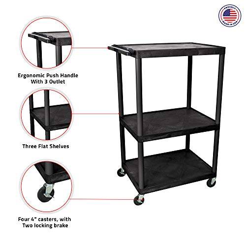 Luxor LP54E-B 54"H AV Cart - 3 Large Shelves Electric