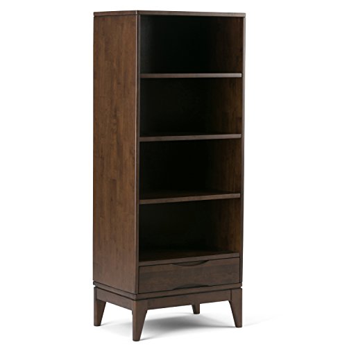 Simpli Home 3AXCHRP-08 Harper Solid Hardwood 60 inch x 24 inch Mid Century Modern Bookcase with Storage in Walnut Brown