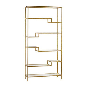 Artistic Upscale Luxe Shelving Unit, Gold/Mirror
