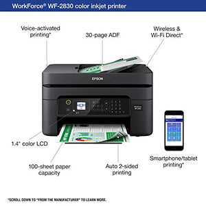 Epson Workforce WF-2830 All-in-One Wireless Color Printer with Scanner, Copier and Fax
