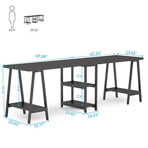 Tribesigns Double Computer Desk with Shelves, 94.5 Inches Extra Long Two Person Desk, Writing Desk Workstation for Home Office (Black)