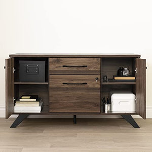 South Shore Helsy 2-Drawer Credenza with Doors, Natural Walnut